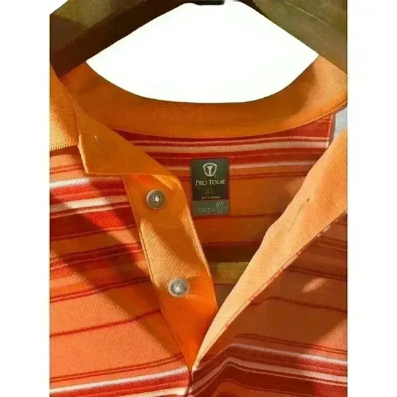Pro Tour XL Orange Striped Polo Airplay Moisture Wicking Men's Golf Apparel - Picture 3 of 3